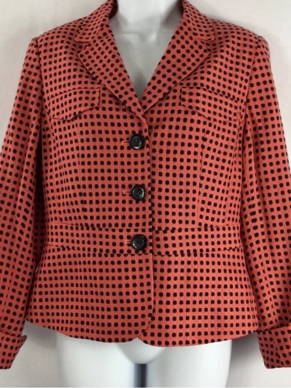 Liz Claiborne Emma James Woman’s CORAL Polka Dot Blazer Size 12P